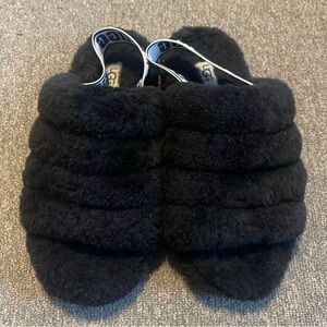 UGG Black Furry Slides
